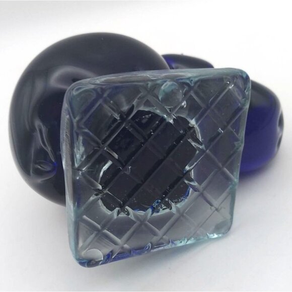 Vintage Dark Cobalt Blue Handblown Glass Hippo Bookend Paperweight Textured Base - Picture 5 of 6